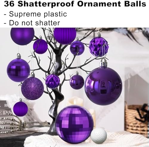 Purple Christmas Ornaments - Christmas Tree Decorations Shatterproof Hanging Balls for Birthday Wedding Holiday Decor Set of 36pcs, Multi-Sizes(1.6",2.5",3.2")