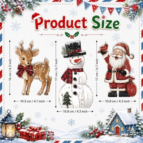 Barydat 3 Pcs Christmas Table Decoration Wooden Snowman Santa Reindeer Sign