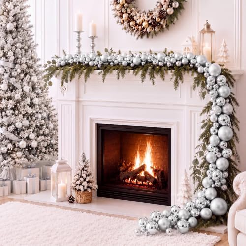 Sosation 29.5Ft Christmas Ball Ornament Garland, Silver, Glossy Matte