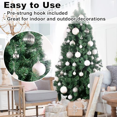 White & Silver 3.2" Large Christmas Balls - Christmas Tree Decoration Ornaments Shatterproof Hanging Balls for Birthday Halloween Holiday Wedding Decorations Set of 10pcs