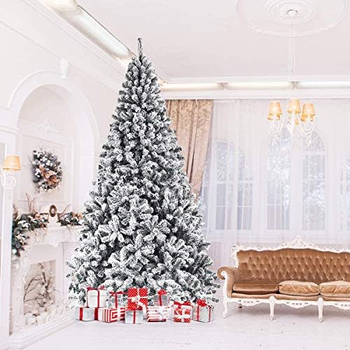 ReunionG 9FT Snow Christmas Tree, Artificial Flocked Hinged Pine Tree, Holiday Decoration Tree with Premium PVC Needles and Solid Metal Stand, Full Christmas Tree for Indoor Outdoor (9FT)