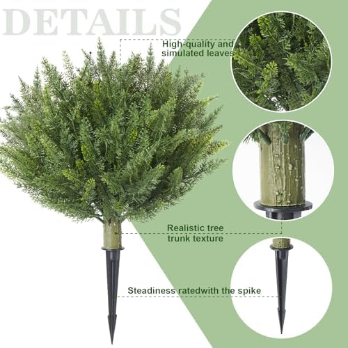 Set of 2 Artificial Cypress Christmas Topiary Shrubs, 20" UV-Resistant Faux Outdoor Plants with Ground Spikes — Realistic Cedar Bushes for Porch, Patio, Garden, Yard Décor