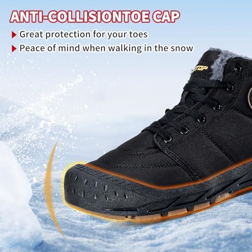 Mens Snow Boots, Mens Winter Boots, Mens Winter Trekking Snow Boots, Winter Boots for Men Waterproof Fur Lined Warm Winter Boots Men Lace up Snow Ankle Shoes Outdoor Anti-Slip Lightweight Hiking Boot