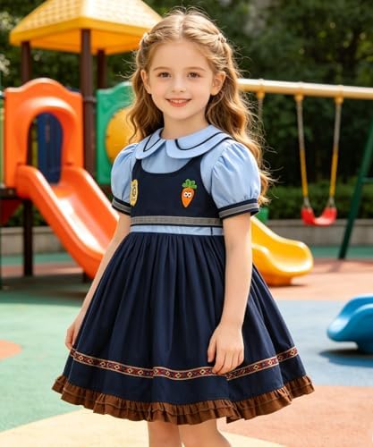 Kids Police Officer Costume Dress Set with Bunny Headband Socks, Girl Halloween Rabbit Cosplay Halloween Set 3-9Y
