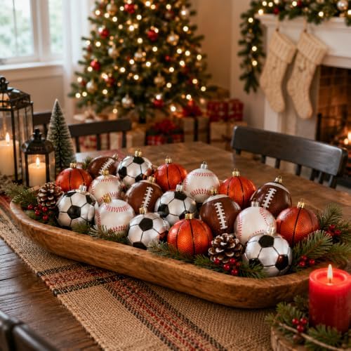 Syhood 64 Pcs Christmas Sport Ball Ornaments Tree Decor with Hanging Loop