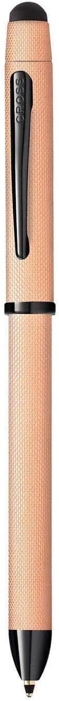 Cross Tech3+ with Sophisticated Brushed Rose Gold Diamond Pattern Finish Barrel, 0.5mm Pencil, Black and Red Ink Refills, Interchangeable Cap Tops in Premium gift box