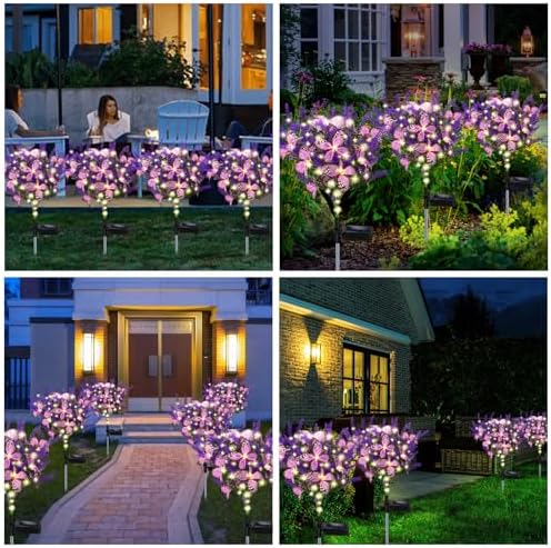 Kohlrabi Solar Garden Lights Outdoor, 6 Pack Solar Butterfly Lights Purple Lavender Gardening Gifts for Women, Artificial Flower with Butterfly Purple Garden Decor for Lawn Patio-Warm White