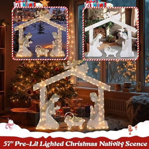 4.8 FT Lighted Christmas Nativity Scene, Pre‑Lit Outdoor Yard Decor