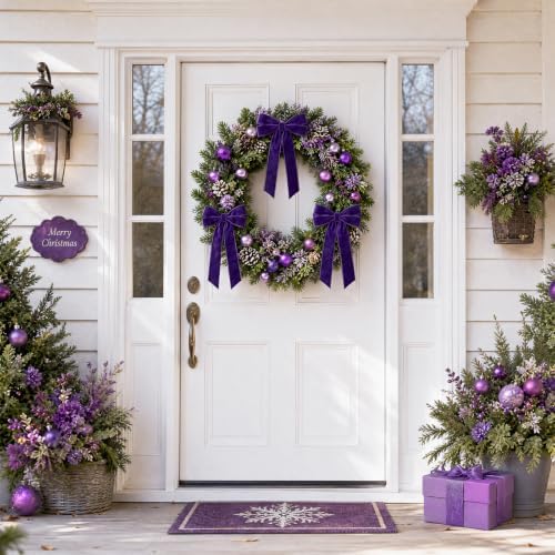 12Pcs Purple Velvet Ribbon Bows Christmas Tree Decorations,5in x 10in Xmas Ornaments for Tree Home Party Front Door Wreath Garland Holiday Decor