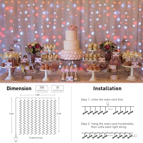 JMEXSUSS 300LED Red and White Christmas Curtain Lights for Bedroom, Plug in
