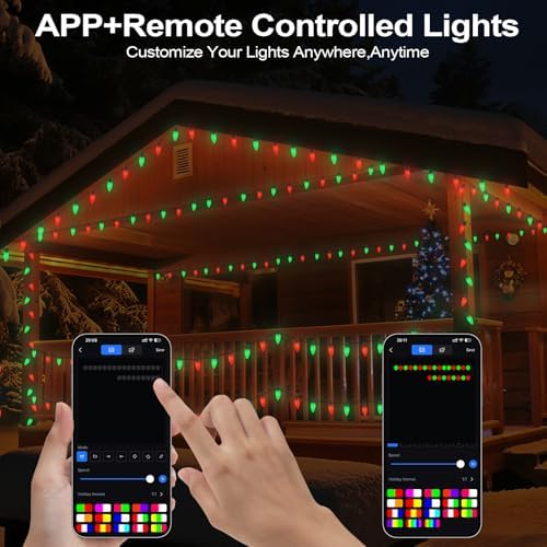 Gemce Smart C9 Christmas Outdoor Lights, 99FT 150 LEDs RGB String Lights, APP/Remote Control, DIY Modes & Music Sync, Color Changing Holiday Lights for Xmas Tree, House, Party Decoration