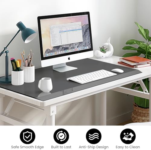 VASUHOME 32" x 20" Black Tempered Glass Desk Mat with Beveled Edge - Ergonomic Desk Protector, Dry Erase Surface, Ideal Table Top Protector for Home & Office