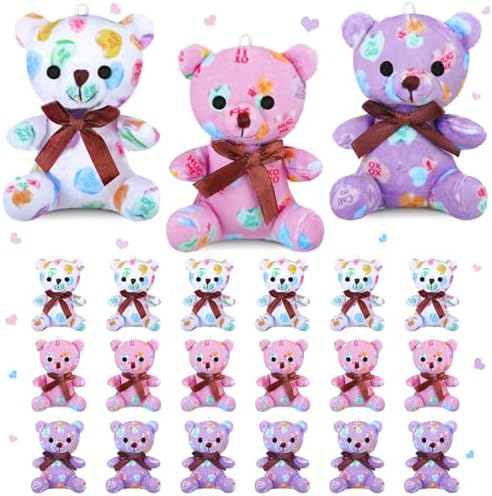 Haull 18 Pcs Valentine Conversation Hearts Stuffed Animals Bears Plush Bears Bulk for Kids Gifts 4" Mini Soft Stuffed Animals Small Cute Plushies Toys for Party Favors Supplies Decoration