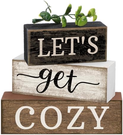 Moucuny 4 Pcs Farmhouse Table Decor Inspirational Wood Signs Let's Get Cozy