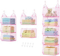 5 Tier Closet Hanging Organizer, Clothes Hanging Shelves with 4 Hanging Hooks 5 S Hooks, Wire Storage Basket Bins, for Clothing Sweaters Shoes Handbags Clutches Accessories Patent Design-Pink