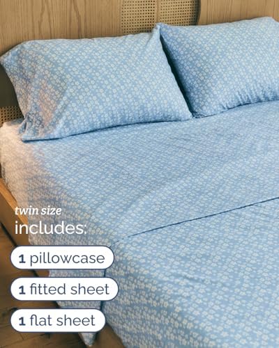Twin 3 Piece Floral Sheet Set - Soft, Breathable & Cooling - Blue Meadow