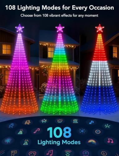 14FT 490 LEDs Smart RGB Outdoor Christmas Tree Cone Lights with Star
