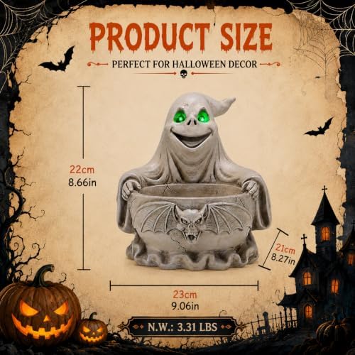 Halloween Ghost Candy Bowl with Glowing Eyes, Batteries Included