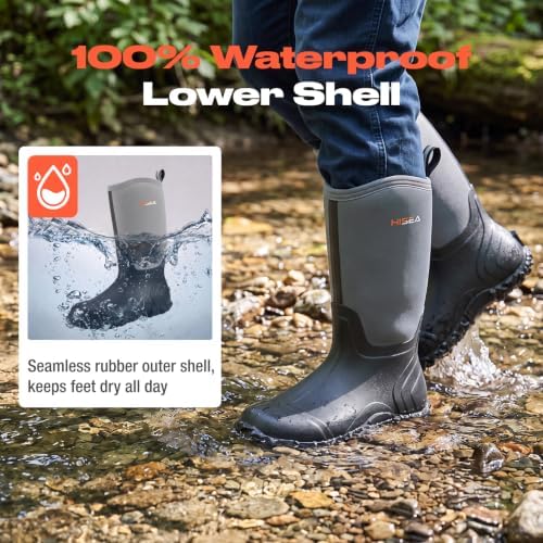 HISEA Men's Rain Boots Neoprene Rubber Boots Waterproof Insulated Mud Boots