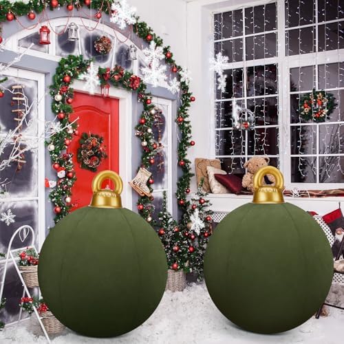 Jetec 3 Pcs 32 Inch Giant Green Velvet Christmas Inflatable Balls