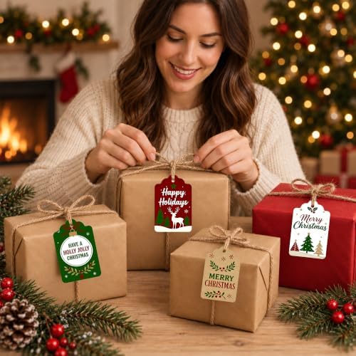Christmas Gift Tags - 60 PCS Gift Tags for Christmas Presents with String