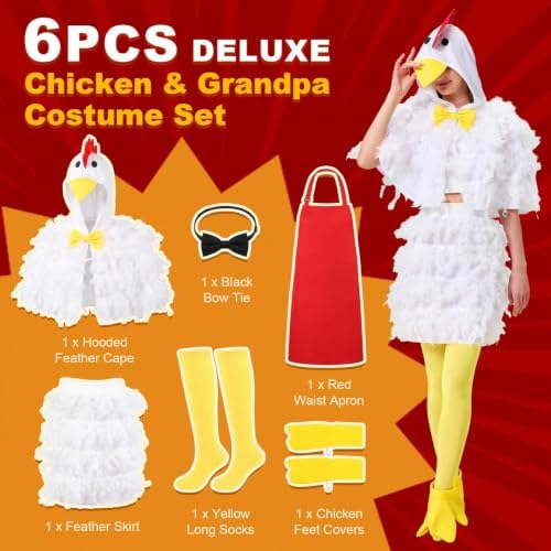 6PCS Chicken Couples Halloween Costumes Funny Apron Set for Adults