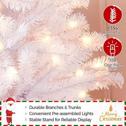 Yaheetech 7.5ft Pre-lit Christmas Tree with 550 Warm White Lights, White