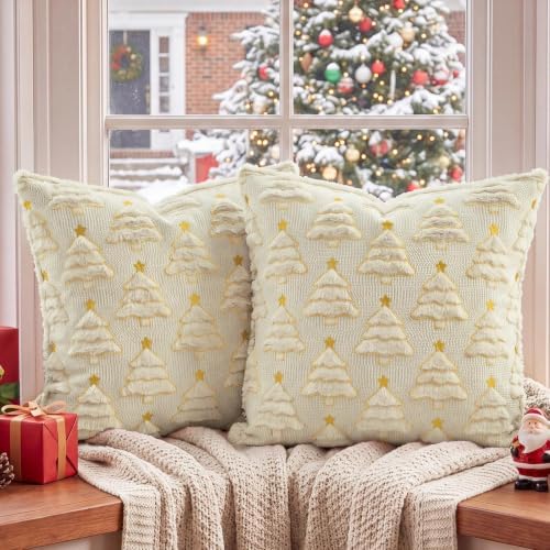 Softalker Christmas Pillow Covers 20x20 Set of 2, Beige Xmas Home Decor