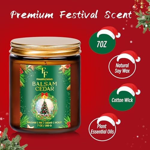Christmas Candles Set, Scented Candles for Home, 4 Pack Holiday Natural Soy Candles, Christmas Gift for Women Men, Festival Fragrance of Balsam Cedar/Cookies/Mulled Cider/Cinnamon