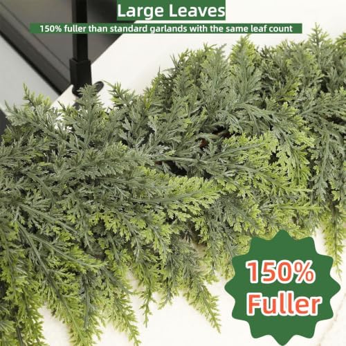 6FT 1Pcs Christmas Cedar Garland Artificial Realistic Soft Thick Green Faux Lush Cedar Pine Garland for Fireplace Mantel Stairs Doorframe Table Porch Indoor Outdoor Holiday Decor