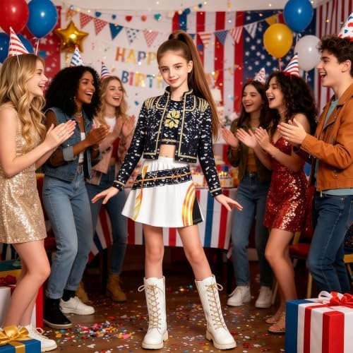 Pop Singer Costume Kids Girls Golden Halloween Costumes with Accessories