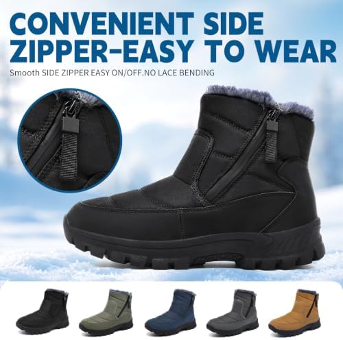Men's Mid-Calf Winter Boots Zipper Snow Boots Mens Fur Lined Warm Boots