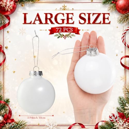 Zubebe 72 Pcs 4 Inch Blank White DIY Christmas Ball Ornaments for Craft