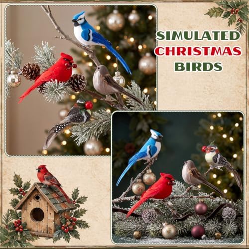 36 Pcs Clip on Bird Ornaments for Christmas Tree