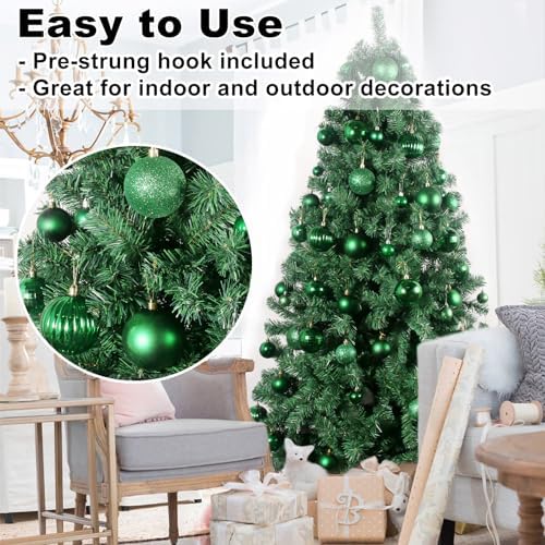 Emerald Green 3.2" Large Christmas Balls - Christmas Tree Decoration Ornaments Shatterproof Hanging Balls for Birthday St. Patrick's Day Easter Mardi Gras Holiday Wedding Decorations Set of 24pcs