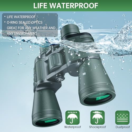 20x50 High Powered Binoculars for Adults, Waterproof Binoculars with Low Light Vision for Bird Watching Hunting Camping Travel Cruise Hiking Sports Stargazing, Gifts for Men Dad