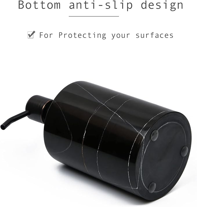 JIMEI Black Marble Soap Dispenser Hand or Dish for Bathroom & Kitchen | Decorative Natural Stone Liquid Soap/Lotion Dispenser - Stainless Steel Soap Dispenser Easy-Glide Pump - Refillable