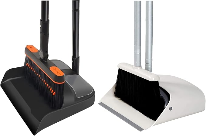 Broom and Dustpan Set, JEHONN Long Handle Lightweight Broom Set Upright Standing Dustpan Stand Up Sweep Set for Home Room Kitchen Office Lobby