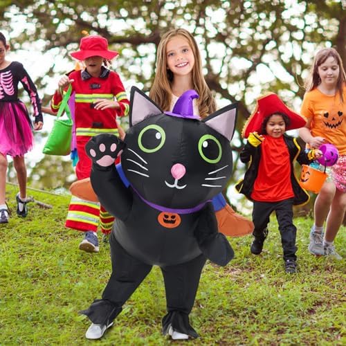 Inflatable Costume Cat for Kids Ride On Cat Blow Up Costumes,Funny Halloween Animal Costume for Girls Boys Cosplay Party