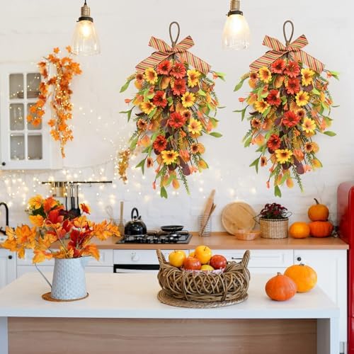 Fall Swag Wreaths for Front Door Decor, Fall Porch Decorations for Home