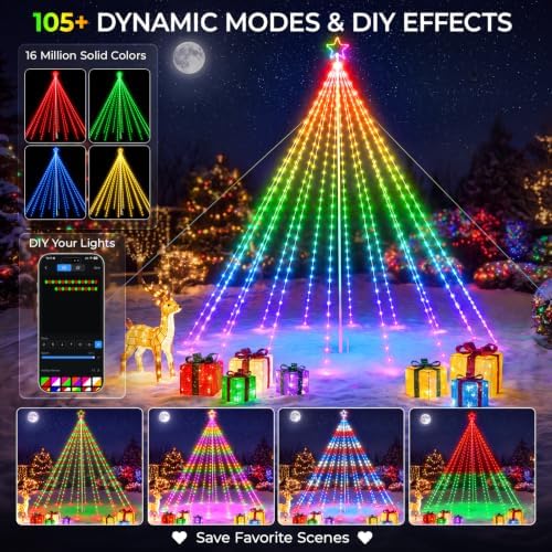 14FT Smart Outdoor Christmas Tree Lights, 542 RGB LEDs, App & Remote