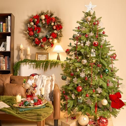 JORNOY 106Pcs Christmas Ornaments Set, Shatterproof Assorted Hanging Baubles Decorations Bulk for Christmas Tree Decorations Home Holiday Party Decor, Red & Green & Gold