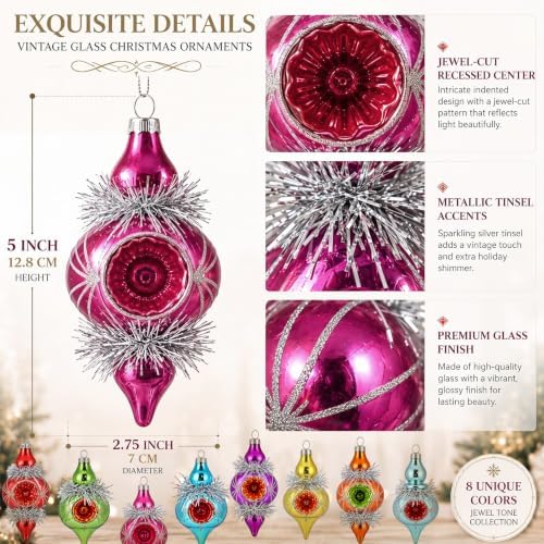 Soulchen 8 Pcs Vintage Glass Christmas Ornaments Reflector for Tree Decor