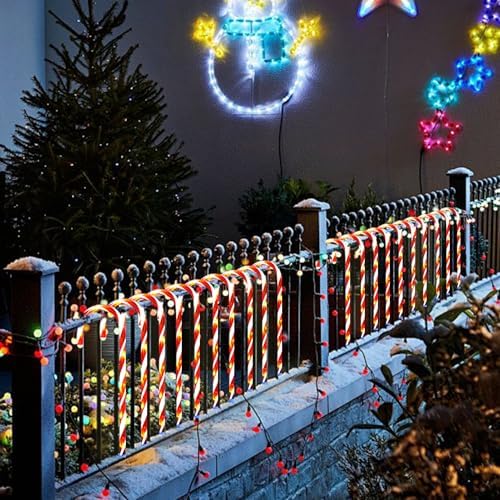 20 Pack Solar Candy Cane Lights, 21 Inch Red Christmas Yard Decor