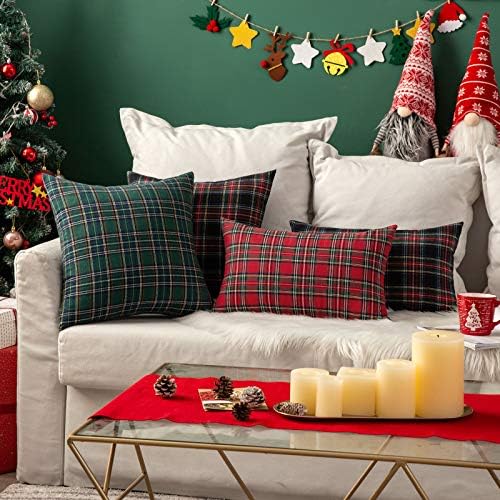MIULEE Christmas Plaid Pillow Cover Scottish Tartan 12x24 Red