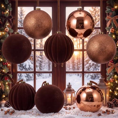 Liliful 8 Pcs 6 Inch Extra Large Christmas Ball Ornaments Decor, Brown