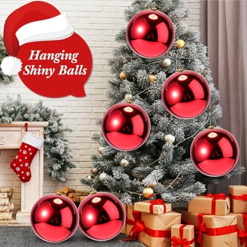 Zubebe 6 Pcs 8 Inch Large Outdoor Christmas Ball Ornaments,Red