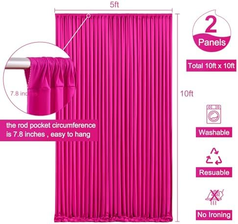 10x10 Fuchsia Backdrop Curtain for Parties Birthday Party Wrinkle Free Hot Pink Photo Curtains Backdrop Drapes Fabric Decoration for Wedding 5ft x 10ft,2 Panels