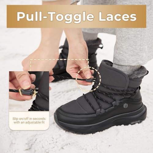 FitVille Wide Width Snow Boots for Women Slip On Fur Lined Ankle Booties