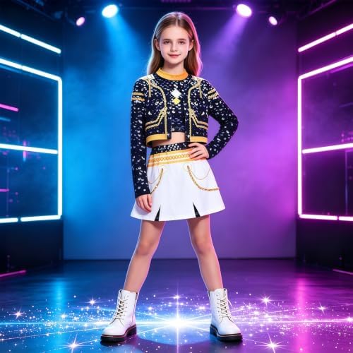Golden Pop Singer Costume Kids Girls Halloween Costumes Outfit Set